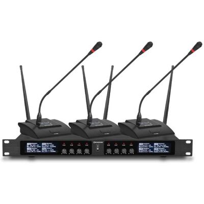 Rondson Récepteur UHF BE-20CONF avec 8 micros sans fil (520.1 - 546.5 MHz) Système de conférence UHF 8 micros pupitres sans fil pour vos conférences - Publicité Rondson Récepteur UHF BE-20CONF avec 8 micros sans fil (520.1 - 546.5 MHz) Système de conférence UHF 8 micros pupitres sans fil pour vos conférences - Publicité