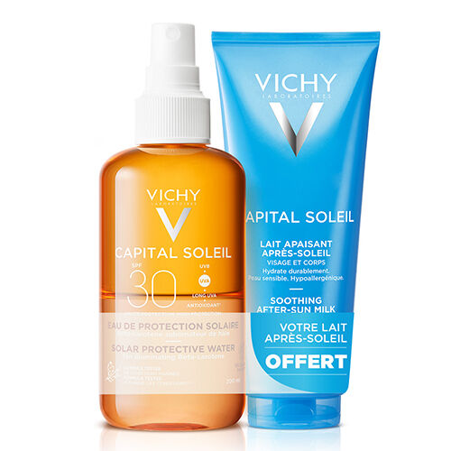 Vichy Eau de Protection Solaire Hâle Sublime SPF30 Capital Soleil Vichy + Lait Après-soleil offert