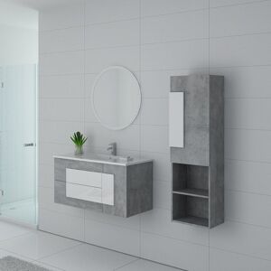 Distribain Meuble salle de bain CASTELLO 1000 Beton et Blanc