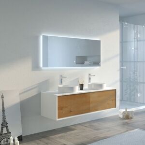 Distribain Meuble salle de bain MARUCA 1400 Bois naturel et Blanc