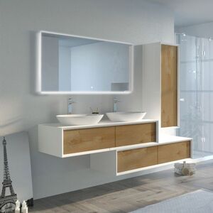 Distribain Meuble de salle de bain Belsito 1400 Bois naturel et blanc