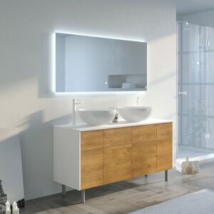 Distribain_S Meubles salle de bain VERZINO 1400 Blanc mat et Bois Naturel