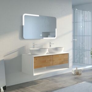 Distribain Meuble salle de bain SANZA 1200 Blanc et Bois Naturel