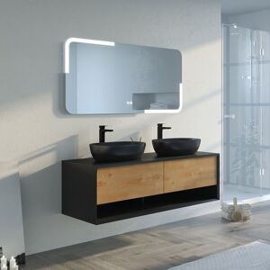 Distribain Meuble salle de bain SANZA 1400 Noir et Bois naturel