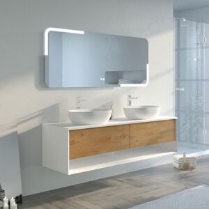 Distribain Meuble salle de bain SANZA 1600 Blanc et Bois naturel