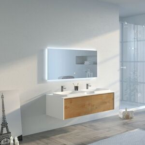 Distribain Meuble salle de bain SPEZZANO 1200 Bois naturel et Blanc