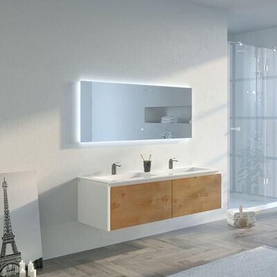 Distribain Meuble salle de bain FABRIZIA 1400 Bois naturel et Blanc - Publicité Distribain Meuble salle de bain FABRIZIA 1400 Bois naturel et Blanc - Publicité