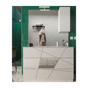 Tousmesmeubles Meuble sous-vasque 120 cm Laqué Blanc brillant + vasque + miroir led - METRIA - L 122 x l 43 x H 86 cm