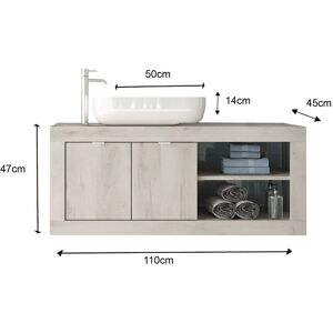 Tousmesmeubles Meuble sous-vasque suspendu 110 cm Pin blanc + vasque - LUBIO - L 110 x l 45 x H 47 cm