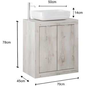 Tousmesmeubles Meuble sous-vasque 70 cm Pin blanc + vasque - LUBIO - L 70 x l 45 x H 78 cm