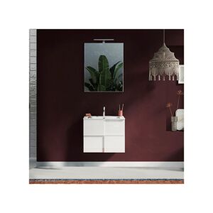 Tousmesmeubles Meuble sous-vasque 60 cm Laqué Blanc brillant + vasque + miroir led - TICATO - L 63 x l 47 x H 53 cm