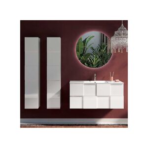 Tousmesmeubles Meuble sous-vasque 80 cm Laqué Blanc brillant + vasque + miroir led + colonnes - TICATO - L 82 x l 47 x H 53 cm