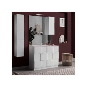 Tousmesmeubles Meuble sous-vasque 100 cm Laqué Blanc brillant + vasque + miroir led + colonne - TICATO - L 101 x l 45 x H 86 cm