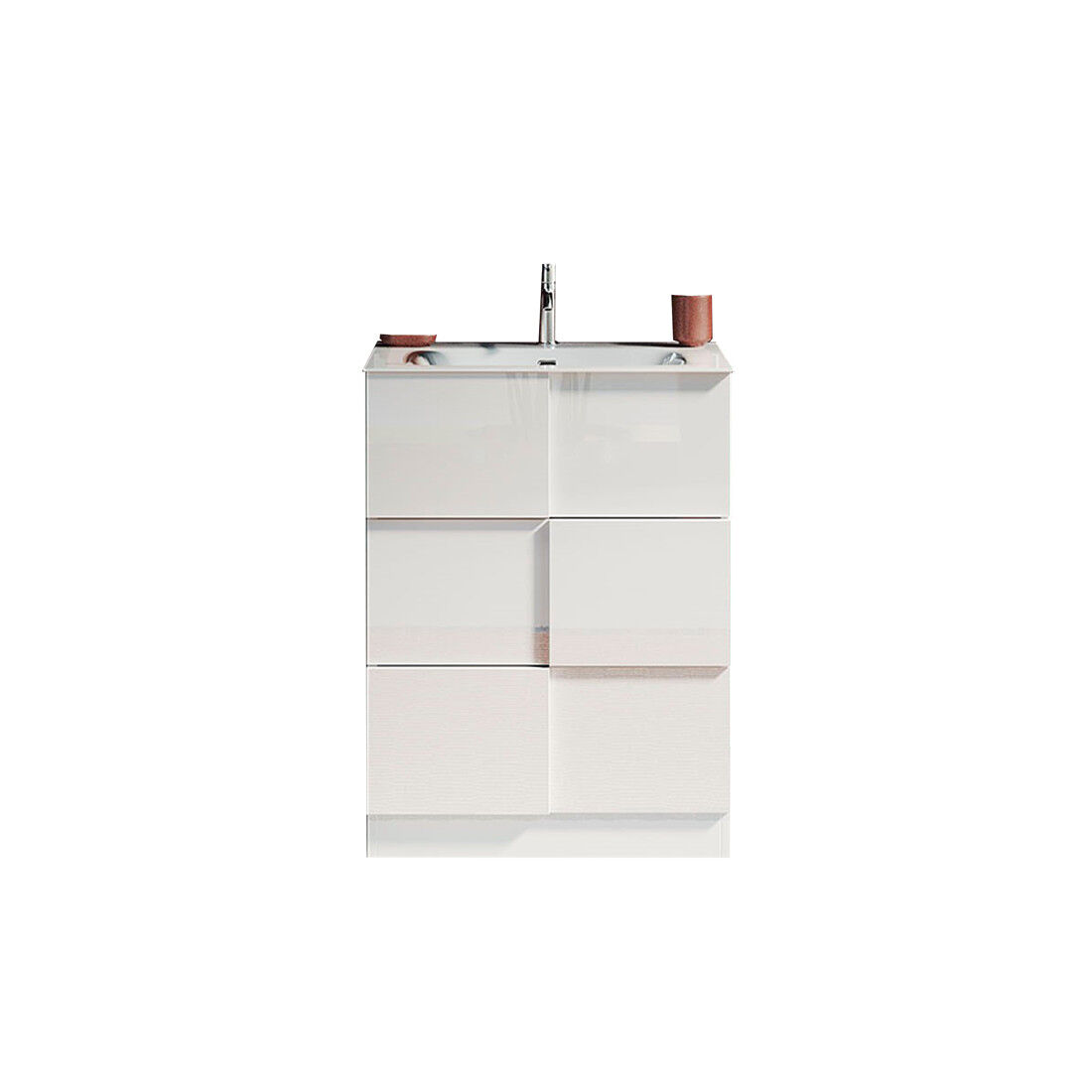 Tousmesmeubles Meuble sous-vasque 60 cm Laqué Blanc brillant + vasque - TICATO - L 63 x l 45 x H 85 cm