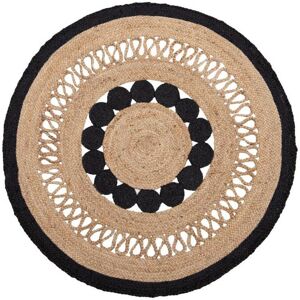 Tousmesmeubles Tapis rond ajouré Jute naturel/noir 120*120 - PEALE - L 120 x l 120 x H 1 cm