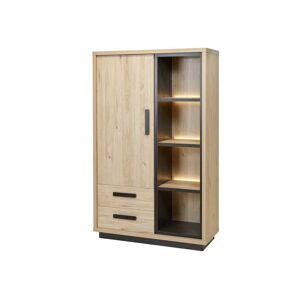 Tousmesmeubles Vaisselier 1 porte 4 niches Bois Clair/Beton cire - HESTIA - L 115 x l 48 x H 186 cm