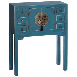 Tousmesmeubles Console 2 portes, 6 tiroirs Bleue Meuble Chinois - PEKIN - L 63 x l 26 x H 80 cm