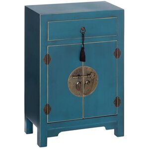 Tousmesmeubles Confiturier 2 portes, 1 tiroir Bleu Meuble Chinois - PEKIN - L 45 x l 26 x H 69 cm