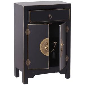 Tousmesmeubles Confiturier 2 portes, 1 tiroir Noir Meuble Chinois - PEKIN - L 45 x l 26 x H 69 cm