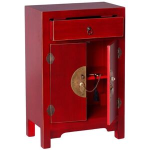 Tousmesmeubles Confiturier 2 portes, 1 tiroir Rouge Meuble Chinois - PEKIN - L 45 x l 26 x H 69 cm