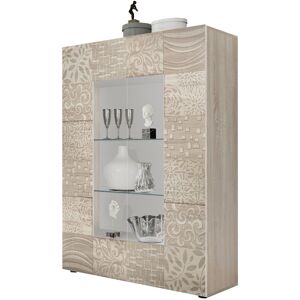 Tousmesmeubles Vitrine 2 portes Chêne clair - BARI - L 121 x l 42 x H 166 cm