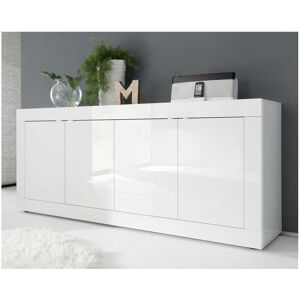 Tousmesmeubles Buffet moderne en bois 4 portes blanc laqué brillant - MATERA