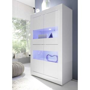 Tousmesmeubles Vitrine 4 portes Blanc laqué brillant à LEDS - MATERA - L 102 x l 43 x H 162 cm