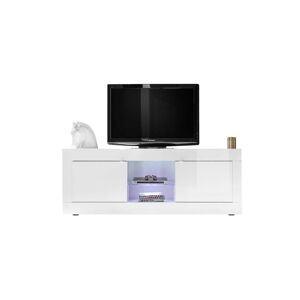 Tousmesmeubles Meuble TV 2 portes 2 niches Blanc laqué brillant - MATERA - L 181 x l 43 x H 56 cm