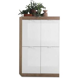 Tousmesmeubles Vaisselier 4 portes Blanc laqué brillant/Chêne naturel - SPEZIA - L 90 x l 42 x H 149 cm