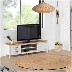 Tousmesmeubles Meuble TV 1 porte 2 tiroirs Bois/Blanc - DARANMI - L 158 x l 40 x H 47 cm