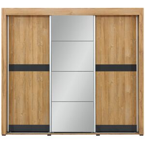 LIVEO Armoire 3 portes coulissantes Miroir Chêne/Gris à led - TYNIEC - L 234 x l 62 x H 210