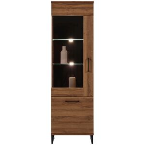 LIVEO Vitrine gauche 2 portes Chêne foncé à LEDs - BIELANY - L 58 x l 40 x H 194