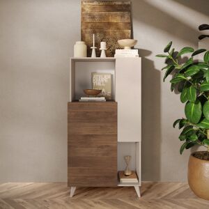 Tousmesmeubles Vaisselier 2 portes Creme/Chene noisette - PORTOFINO - L 81 x l 42 x H 154 cm