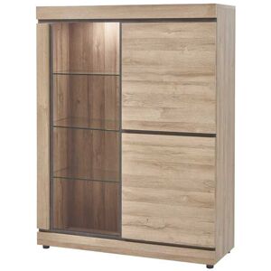 Tousmesmeubles Argentier 2 portes Chene naturel a LEDs - COURTRAI - L 130 x l 48 x H 171 cm