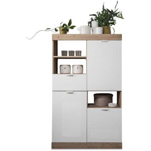 Tousmesmeubles Vaisselier 3 portes 1 tiroir Blanc laque brillant/Chene naturel - SPEZIA - L 90 x l 42 x H 149 cm