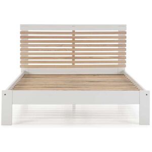 Tousmesmeubles Lit complet 140x190 Blanc/Bois - SHAIDA - L 152 x l 197 x H 100 cm