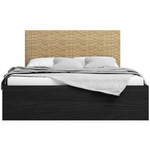 Tousmesmeubles Lit coffre + tête de lit 160*200 Noir/Bois - VIETNAM - L 206.6 x l 168.2 x H 100 cm