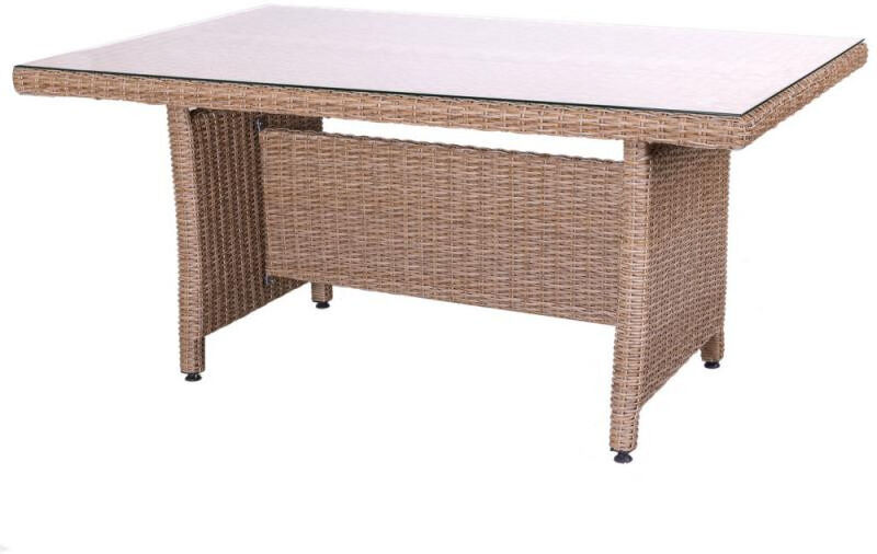 Tousmesmeubles Table de jardin de repas Rotin naturel/Verre - RINCA Tousmesmeubles Table de jardin de repas Rotin naturel/Verre - RINCA