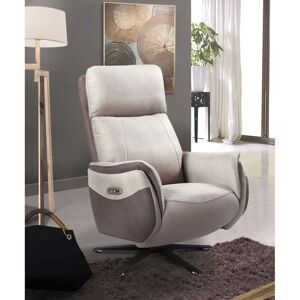 Tousmesmeubles Fauteuil pivotant Relax electrique Mastic/Brun taupe - PLICY - L 78 x l 90 x H 113 cm