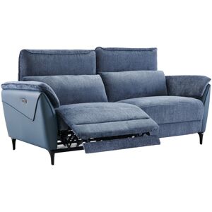 Tousmesmeubles Canapé 3 places relax électrique Tissu/Simili cuir Bleu - CEPHEE - L 203 x l 88 x H 109 cm