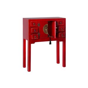 Tousmesmeubles Console 2 portes, 6 tiroirs Rouge Meuble Chinois - PEKIN - L 63 x l 26 x H 80 cm
