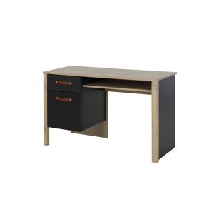 Tousmesmeubles Bureau 1 tiroir 1 porte Chêne/Noir - ESTHER - L 122 x l 56 x H 74.4 cm