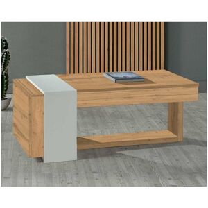 Tousmesmeubles Table basse relevable 2 tiroirs Chêne blond/Bois blanc - ESTEBAN