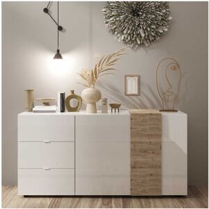 Tousmesmeubles Buffet moderne laqué Blanc brillant/Chêne naturel 2 portes BOLZANO