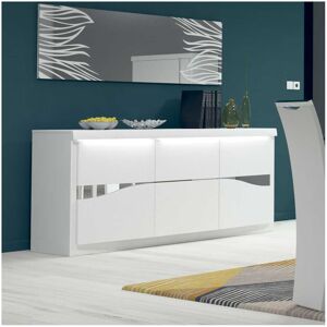 Tousmesmeubles Buffet 3 portes Blanc laqué/ leds - ESPRIT