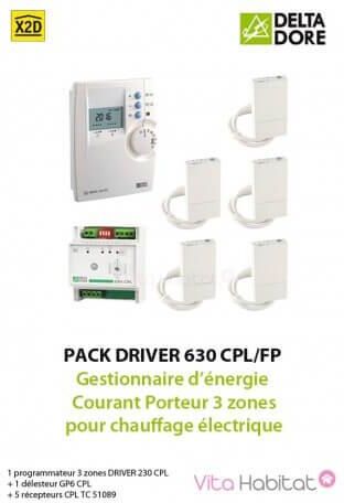 DELTA DORE Pack DRIVER 630 CPL/FP - Gestionnaire d’énergie Courant Porteur 3 zones pour chauffage électrique - DELTADORE 6051113