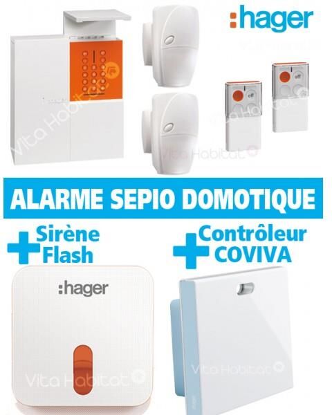 Pack Alarme Radio Sepio Domotique Rlp306f Avec Sirene Exterieure - Sans Fil - Logisty Hager Rlp306f