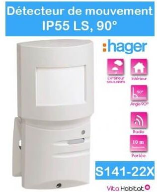 HAGER Détecteur de mouvement 90°, 10m - IP55 LS - S141-22X - radio Logisty Hager - pile lithium fournie HAGER Détecteur de mouvement 90°, 10m - IP55 LS - S141-22X - radio Logisty Hager - pile lithium fournie