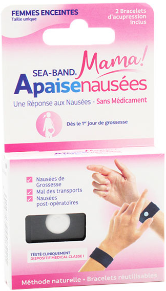 Sea-Band Maman Grossesse Bracelet Anti-Nausées Noir 2 unités