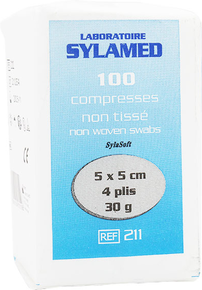 Oxypharm Sylamed Compresse Viscose Non Stérile Non Tissé 5cm x 5cm 30G 4 plis 100 unités